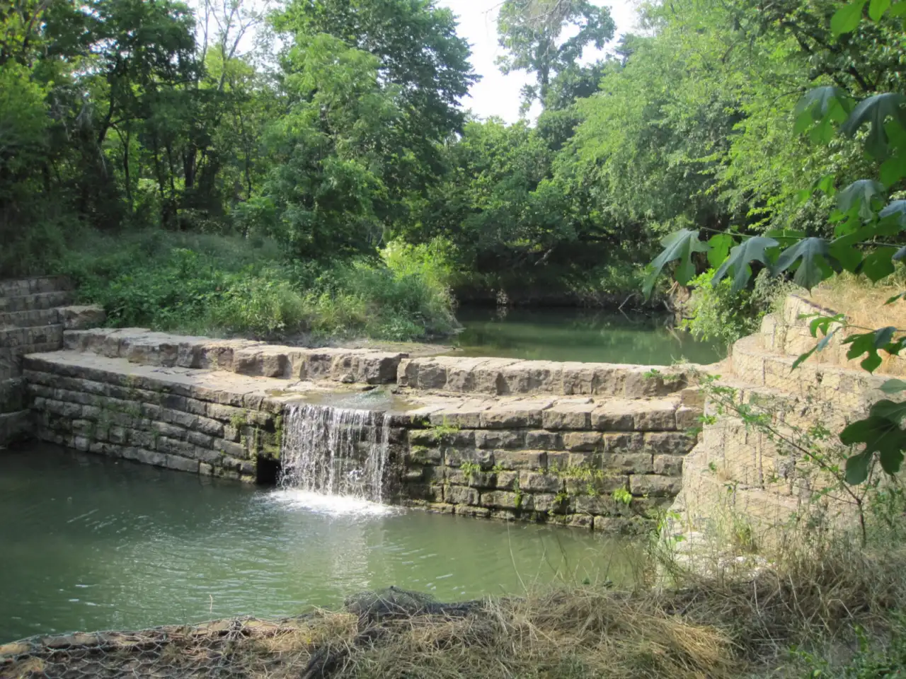 Historic stone dam at Allen Water Station in Allen, Texas