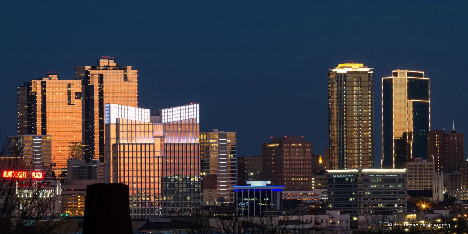 Downtown Fort Worth skyline illuminated at dusk